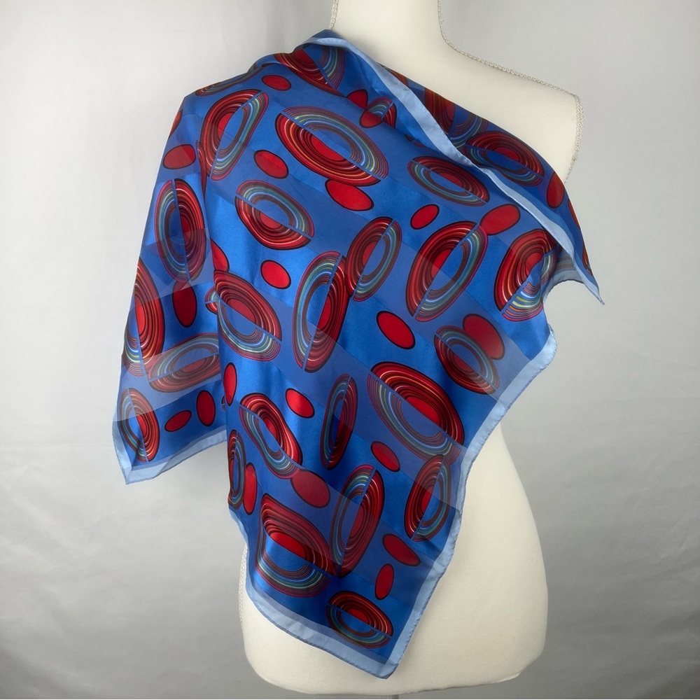Vintage Oscar De La Renta Mod 60's 70's Signed Square Scarf Silk Geometric